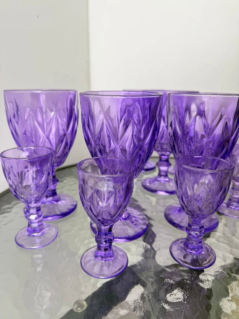 Set pahare cu picior  12 buc, culoare mov, 320 ml+ 50 ml (blb-003) 3