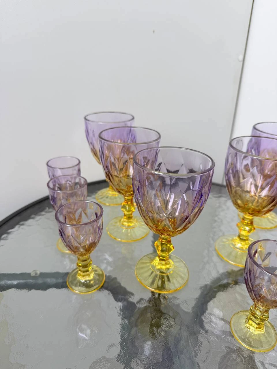 Set 12 pahare cu picior, mov-galben, 320 ml + 50 ml  (blb-003) 4