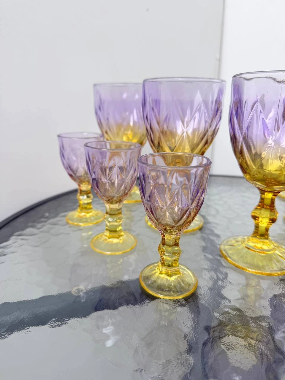 Set 12 pahare cu picior, mov-galben, 320 ml + 50 ml  (blb-003) 3