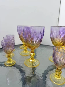 Set 12 pahare cu picior, mov-galben, 320 ml + 50 ml  (blb-003) Thumbnail 2