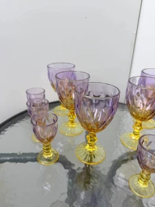 Set 12 pahare cu picior, mov-galben, 320 ml + 50 ml  (blb-003) Thumbnail 4