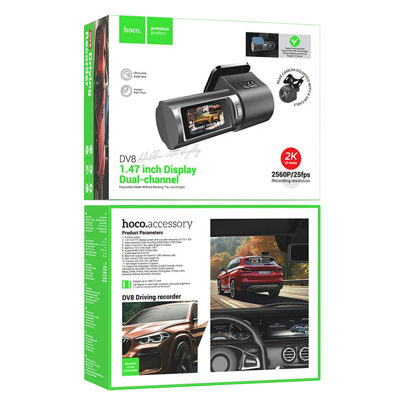Set dash cam față și spate hoco dv8, negru 4