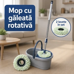 Set mop rotativ cu găleata și storcător din inox (xyj-v6)