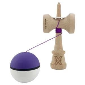 «kendama super sticky x original», rulment metalic, ața 62/65 cm, king size 7.5 x 6 x 18 cm, mov-alb Thumbnail 6