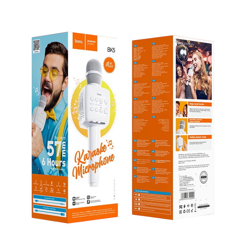 Караоке микрофон hoco bk5, беспроводной, белый 2