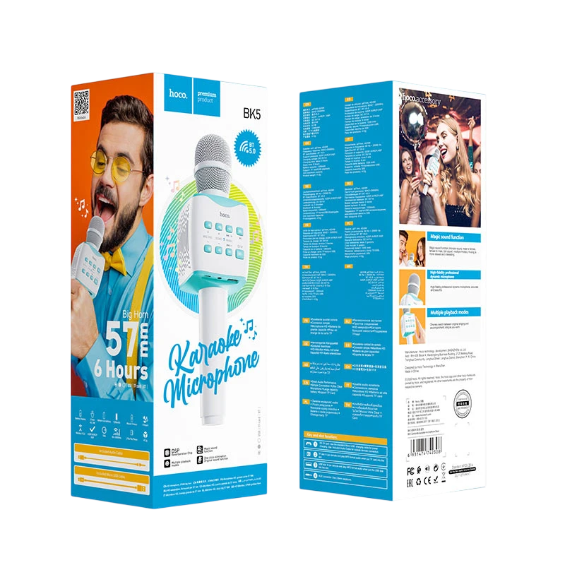 Караоке микрофон hoco bk5, беспроводной, синий 10