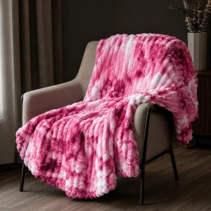 Patura pufoasa model linii, roz - visiniu, 200×230 cm (ge3456)