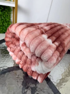 Пушистый плед с полосатым узором, розово-светло-коричневый, 200×230 см (ge3456) Thumbnail 4