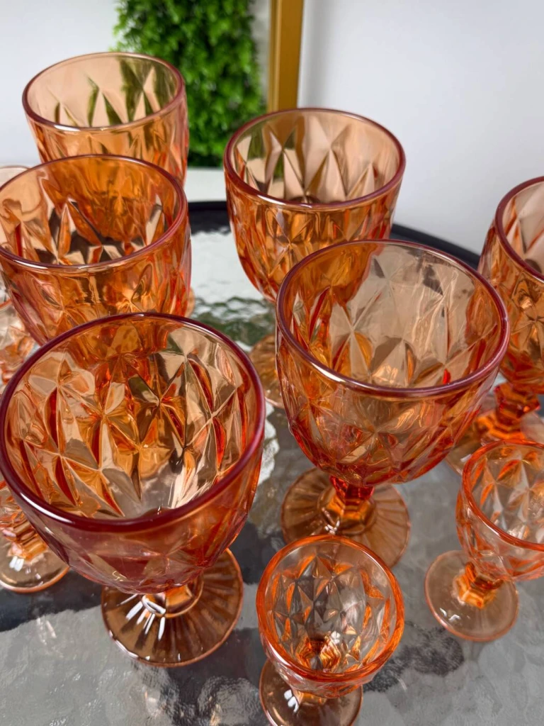 Set pahare cu picior, 12 buc, portocaliu, 320 ml + 50 ml (blb-003) 2