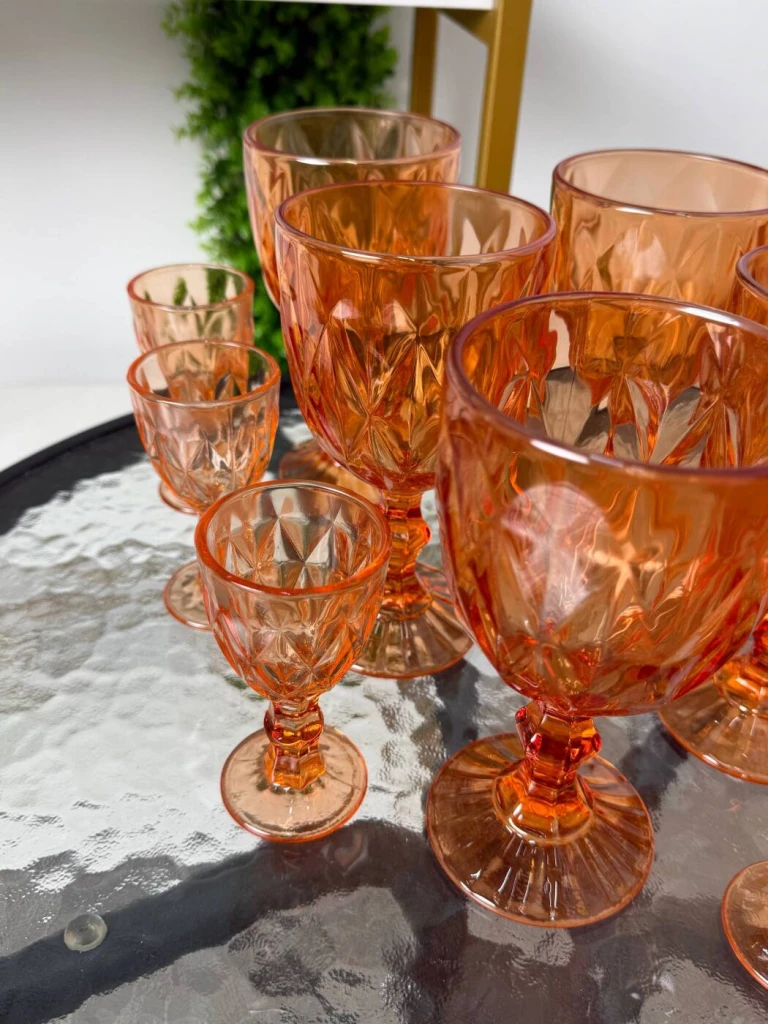 Set pahare cu picior, 12 buc, portocaliu, 320 ml + 50 ml (blb-003) 3