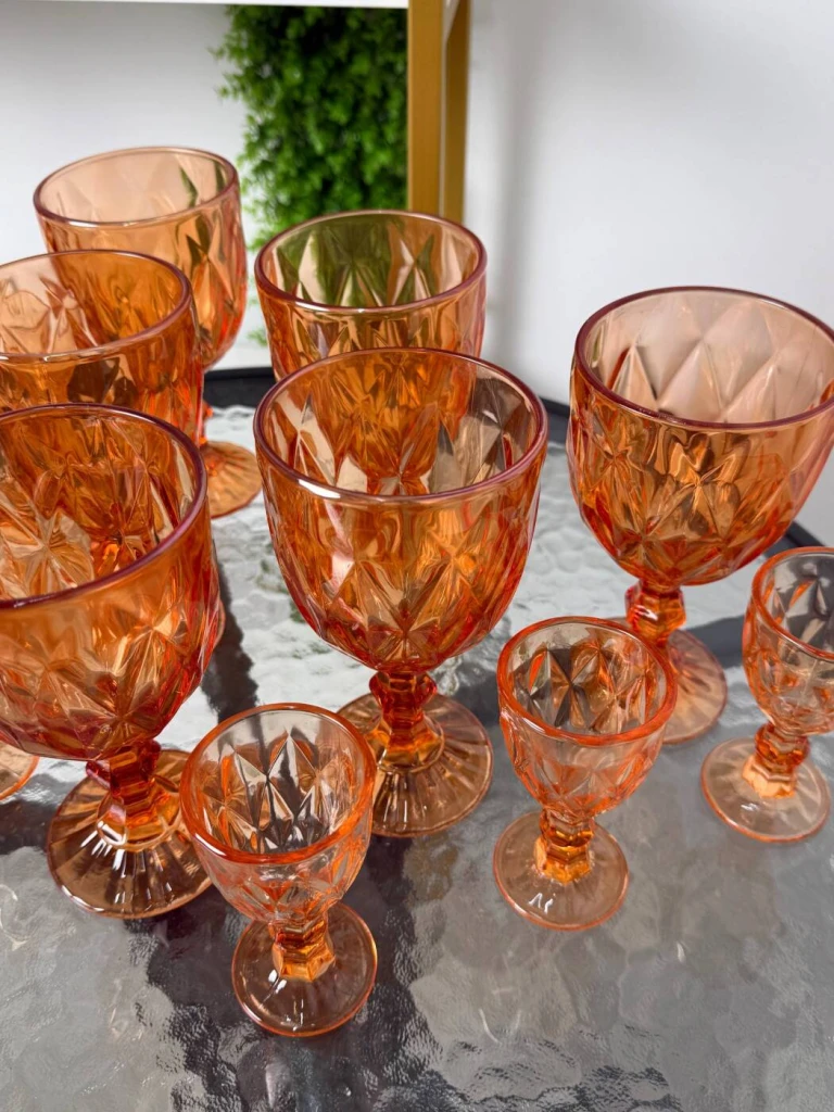 Set pahare cu picior, 12 buc, portocaliu, 320 ml + 50 ml (blb-003) 4