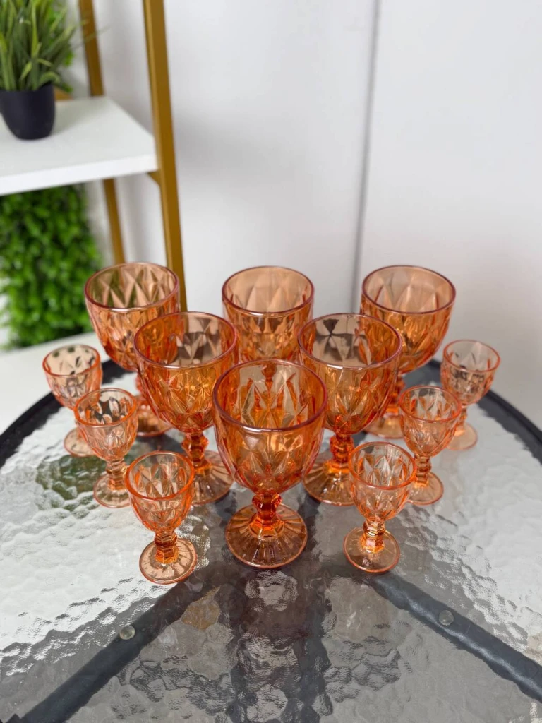 Set pahare cu picior, 12 buc, portocaliu, 320 ml + 50 ml (blb-003) 7