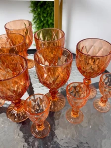 Set pahare cu picior, 12 buc, portocaliu, 320 ml + 50 ml (blb-003) Thumbnail 4