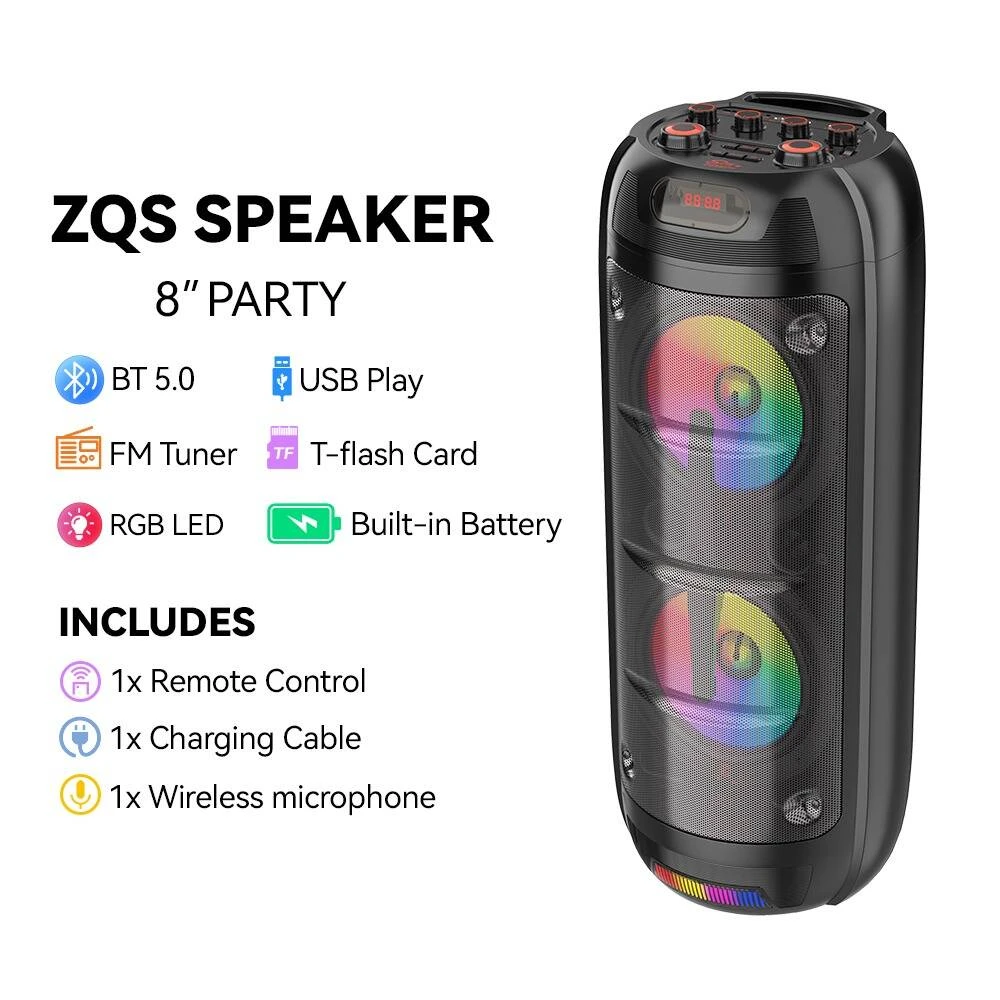 Портативная караоке-колонка sing-e, 16000w pmpo, чёрная, rgb led (zqs8270) 4