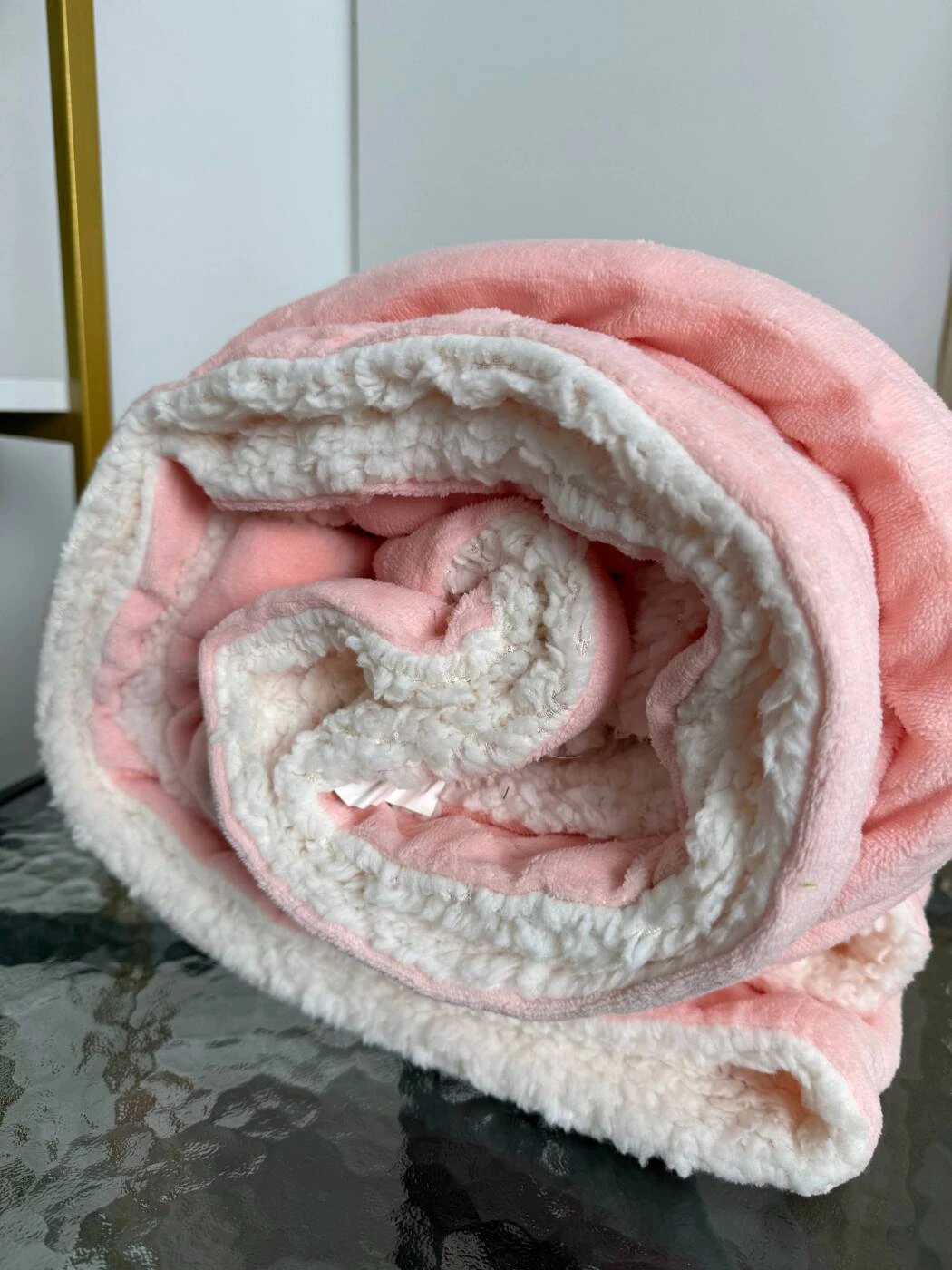 Patura groasa cu blanita, roz  - alb, 200×230 cm ( ge3453 ) 3