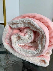 Patura groasa cu blanita, roz  - alb, 200×230 cm ( ge3453 ) Thumbnail 3