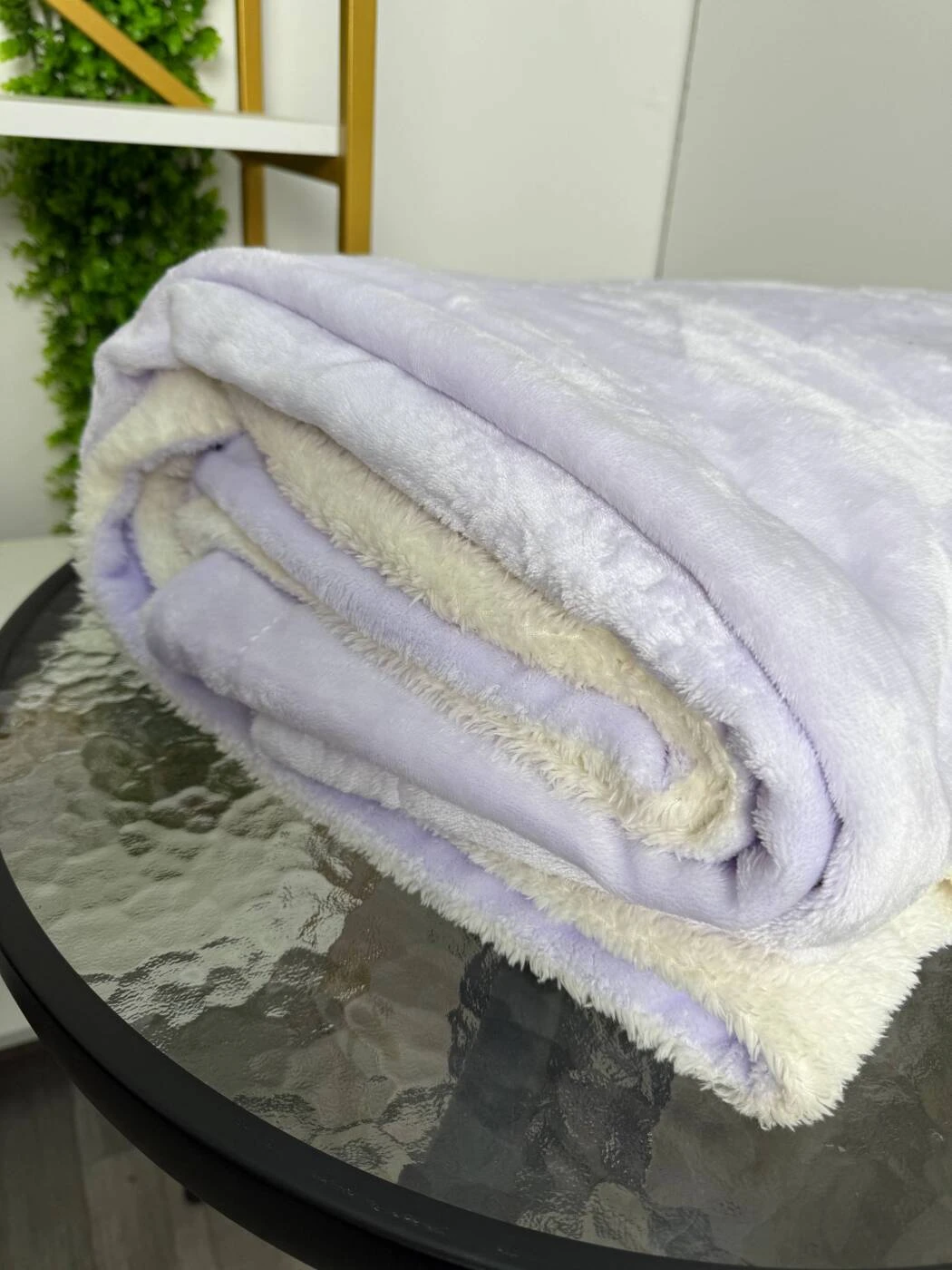 Patura pufoasa cu blanita, violet deschis - bej, 200×230 cm ( ge3454 ) 3