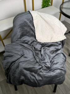 Patura pufoasa cu blanita, gri inchis - alb, 200×230 cm ( ge3454 )