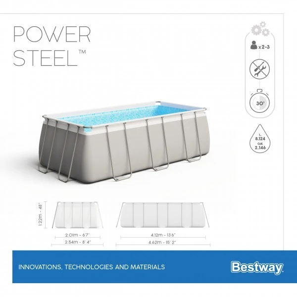 Bestway piscină power steel 412x201x122cm, 8124l, carcas metal 12