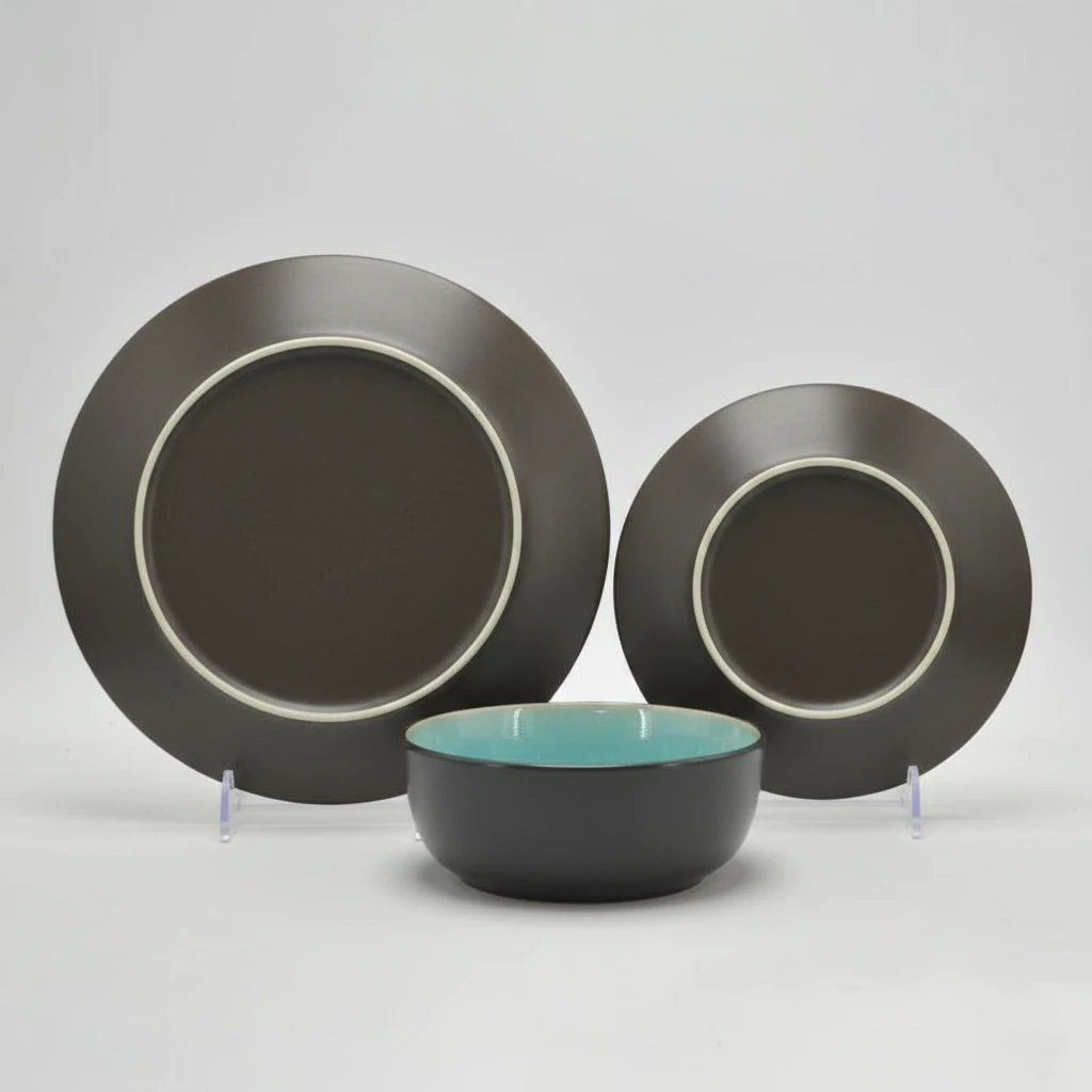 Set farfurii + bol din ceramica, 12 buc ( negru & turcoaz) (s211--30) 3