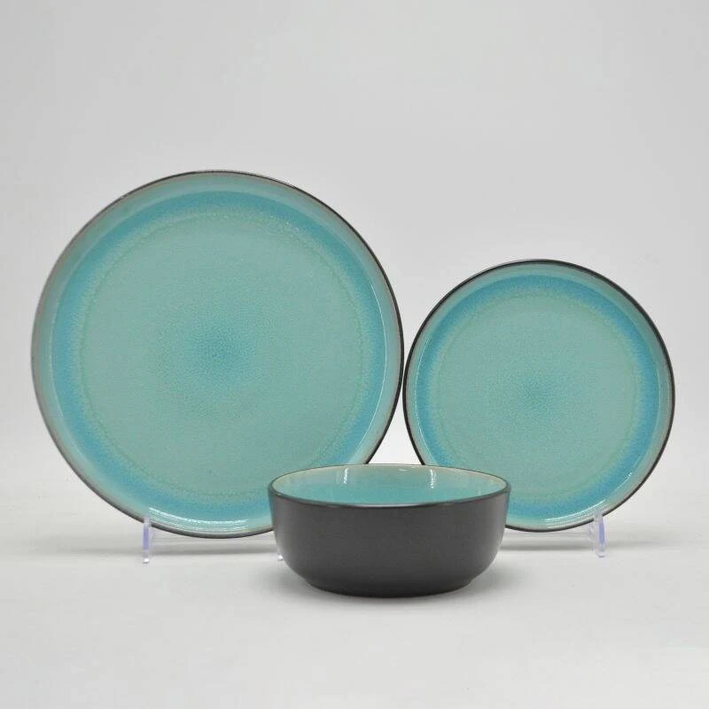 Set farfurii + bol din ceramica, 12 buc ( negru & turcoaz) (s211--30) 2