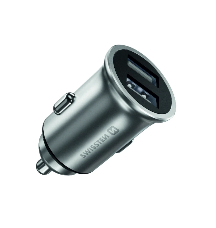 Încărcător auto swissten with 2x usb 4,8a metal silver 2