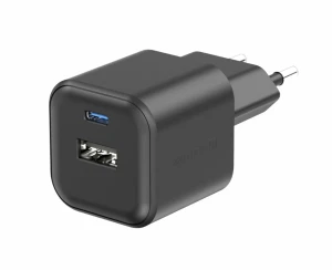 Încărcător rețea swissten gan 1x usb-c 20w pd + 1x usb-a 18w qc black