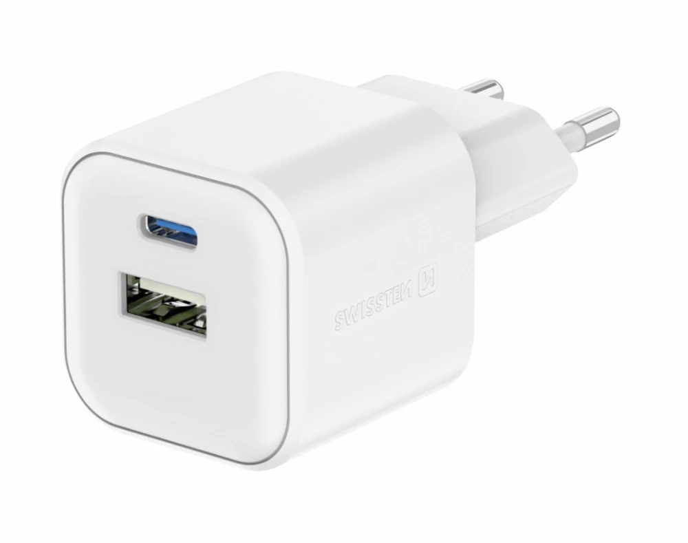 Încărcător rețea swissten gan 1x usb-c 20w pd + 1x usb-a 18w qc white 2