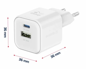 Încărcător rețea swissten gan 1x usb-c 20w pd + 1x usb-a 18w qc white
