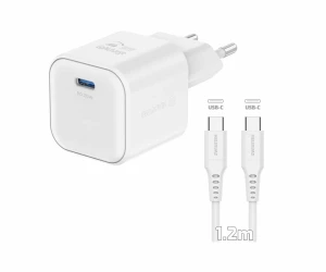 Încărcător rețea swissten gan 1x usb-c 20w pd white + data cablu usb-c/usb-c 1,2m white
