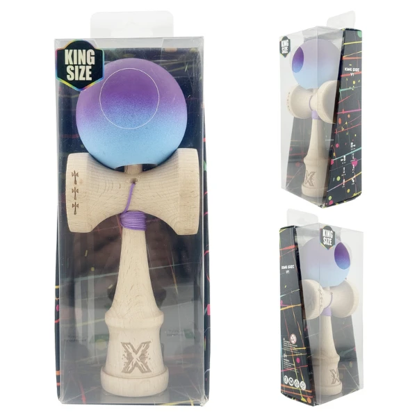 "kendama flippy x original", rulment metalic, ața 55 cm, cupe mari, 7 x 6 x 18 cm, gradient violet-albastru 13