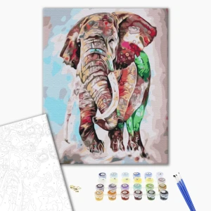 Pictură pe numere (fără cutie)  - elefant în culori de curcubeu Thumbnail 2