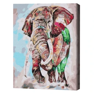 Pictură pe numere (fără cutie)  - elefant în culori de curcubeu