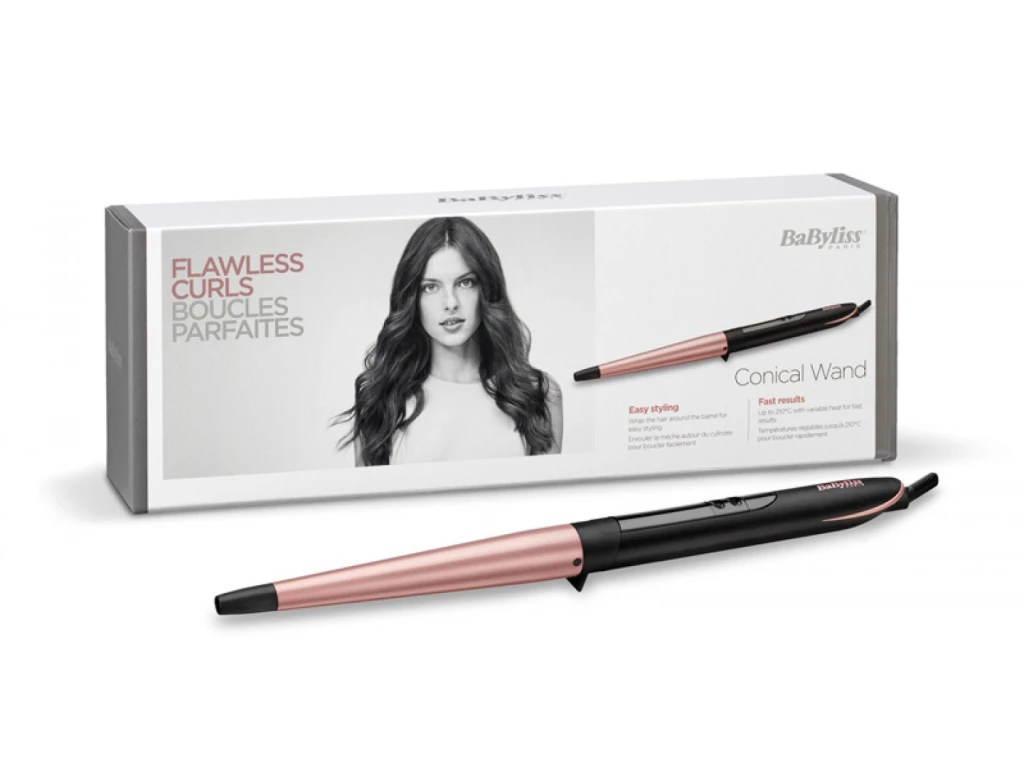 Ondulator de păr babyliss conical wand c454e, negru | roz 7