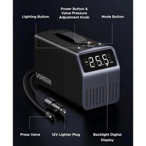 UGREEN Portable Tire Inflator Pro, 4500 mAh Battery, 150 PSI, ET723, Black Thumbnail 3