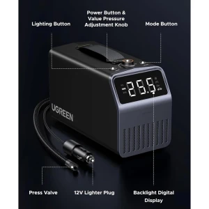 Портативный насос для шин ugreen portable tire inflator pro, аккумулятор 4500 мач, 150 psi, et723, черный Thumbnail 3