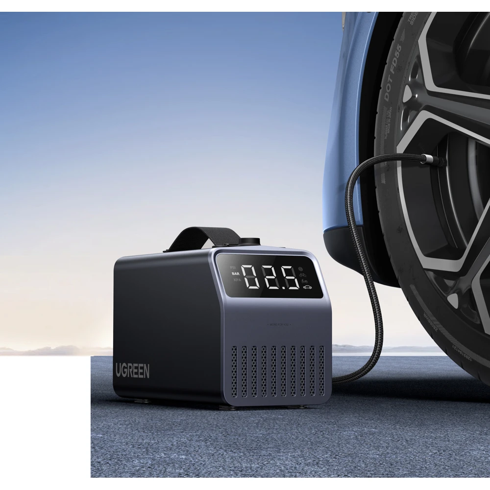 Портативный насос для шин ugreen portable tire inflator pro, аккумулятор 4500 мач, 150 psi, et723, черный 2