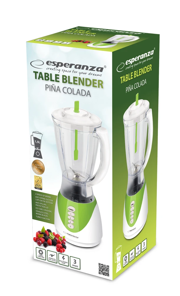 Table blender esperanza pina colada ekm023g green; 350w power output; 1,5 l food grade plastic jug; 3 speeds of mixing; anti-tipping suction caps on t 2