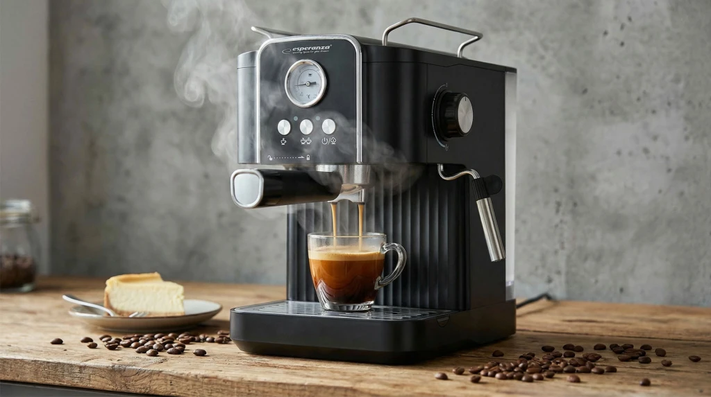Coffee maker esperanza excelsa ekc010, 1,8l, 850w, 20 bar, espresso machine, built-in milk frother for cappuccino and latte, cup-warming system, tempe 9