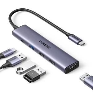 Ugreen hub 5 в 1 usb-c на 4k@30hz hdmi + 2*usb-a 2.0 + 1*usb-a 3.0 pd 100w, серый Thumbnail 2