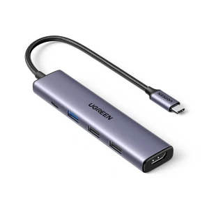 Ugreen hub 5 в 1 usb-c на 4k@30hz hdmi + 2*usb-a 2.0 + 1*usb-a 3.0 pd 100w, серый
