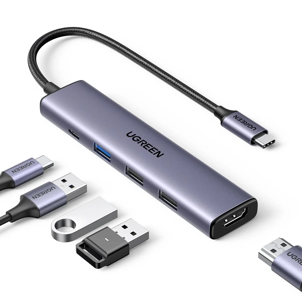 Ugreen hub 5 в 1 usb-c на 4k@30hz hdmi + 2*usb-a 2.0 + 1*usb-a 3.0 pd 100w, серый 2