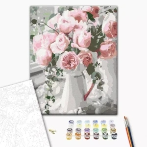 Pictură pe numere 30*40 сm (fără cutie) – buchet de trandafiri delicați Thumbnail 2