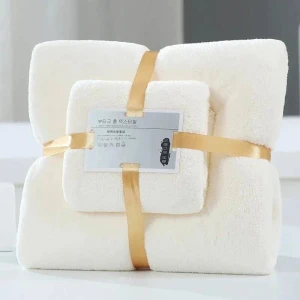 Набор 2 пушистых банных полотенец бежевый