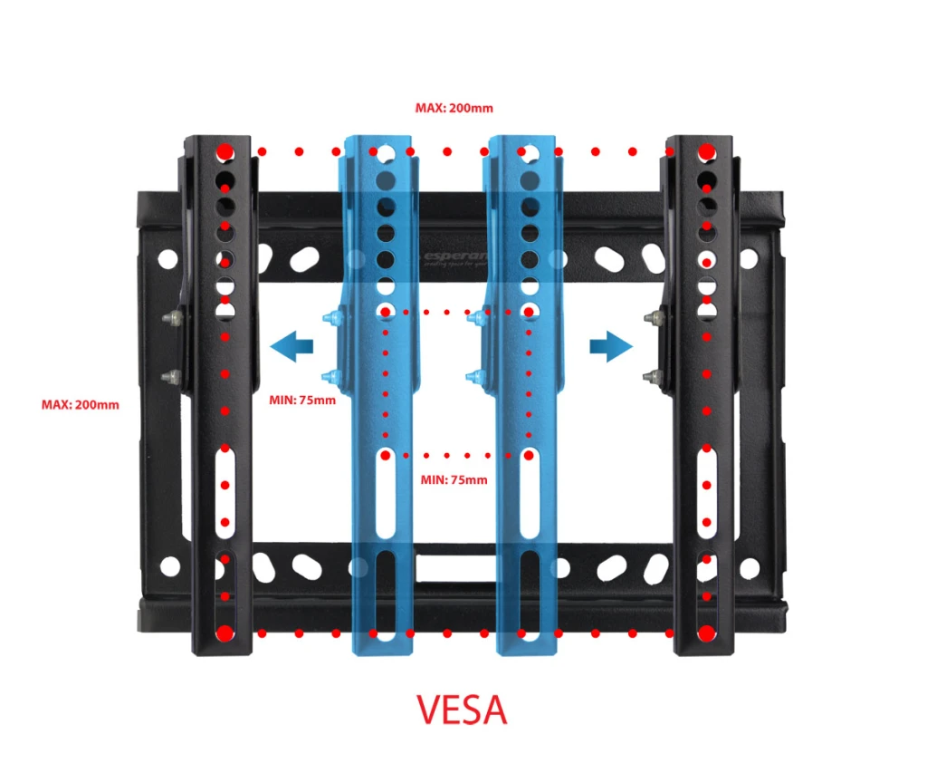 Esperanza tv-wall mount castor erw010 for 14-50", max load 25kg, vesa 75x75-200x200mm, distance of tv from wall: 24mm, tilt adjustment up to 15°, leve 7