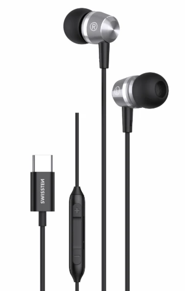 Earphones swissten usb-c metallic  black 2
