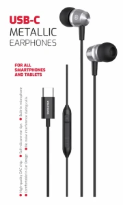 Earphones swissten usb-c metallic  black