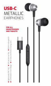 Earphones swissten usb-c metallic  black