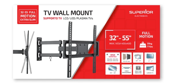 Superior tv-wall mount supstv003, 32"-55", max load 35 kg, vesa 200x200-400x400mm 2
