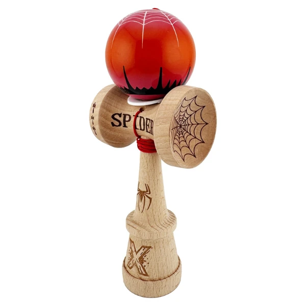 «kendama super sticky x original», rulment metalic, ața 62/65 cm, king size 7.5 x 6 x 18 cm, "păianjen" roșie 5